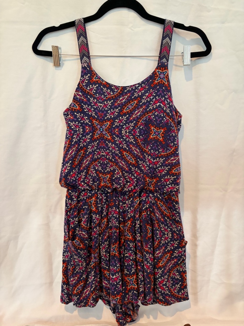 Xhilaration Patterned Romper with Pink & Orange Accents